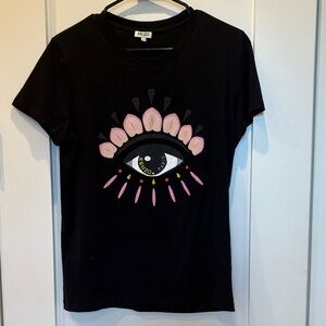 Kenzo Black T-Shirt with Pink Eye Design